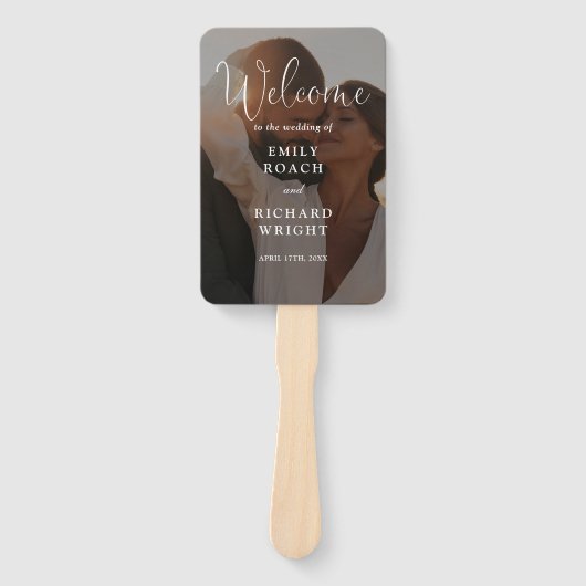Modern Elegant Script Photo Wedding Program Handwaaier (Voorkant)
