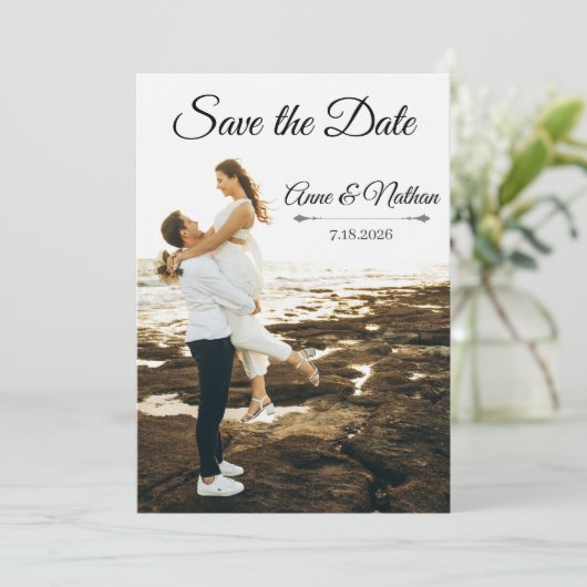 Modern Elegant Script Photo Wedding Save The Date (Staand voorkant)
