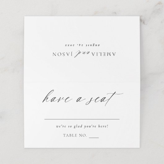 Modern Elegant Script Place Card Tafelnummer (Buitenkant ongevouwen)