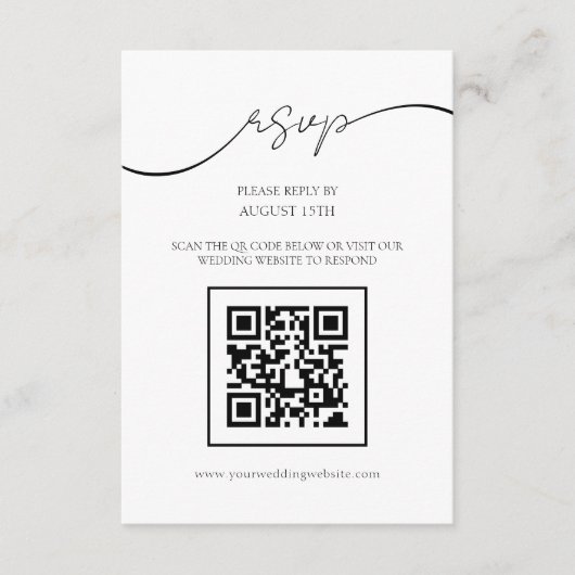 Modern Elegant Script QR Code Bruiloft RSVP Kaart (Voorkant)