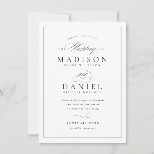Modern Elegant Script QR Code Foto Budget Bruiloft Kaart (Voorkant)