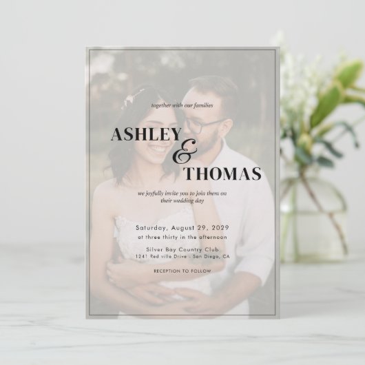 Modern Elegant Script QR Code Foto RSVP bruiloft Kaart (Staand voorkant)