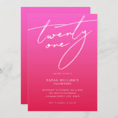 Modern Elegant Script Roze Rood 21e Verjaardag Kaart (Voorkant / Achterkant)