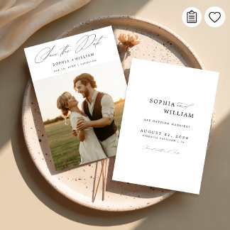 Modern Elegant Script Rustieke Sunset Fotobruiloft Save The Date