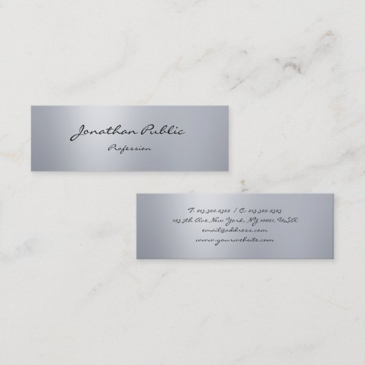 Modern elegant script Silver Minimalistisch Trendy Mini Visitekaartje (Voorkant / Achterkant)