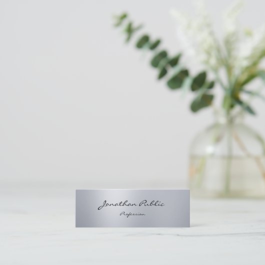 Modern elegant script Silver Minimalistisch Trendy Mini Visitekaartje (Staand voorkant)
