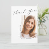 Modern Elegant Script Simple Photo Afstuderen Bedankkaart (Staand voorkant)