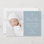 Modern Elegant Script Stoffig Blauw Fotodoop Bedankkaart (Voorkant)