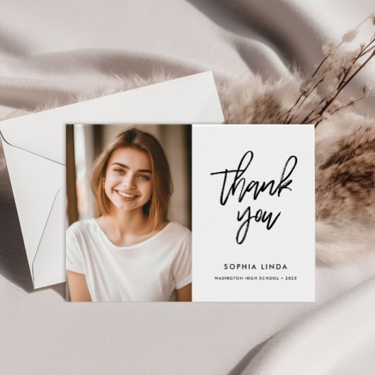 Modern Elegant Script Two Photo Afstuderen Bedankkaart