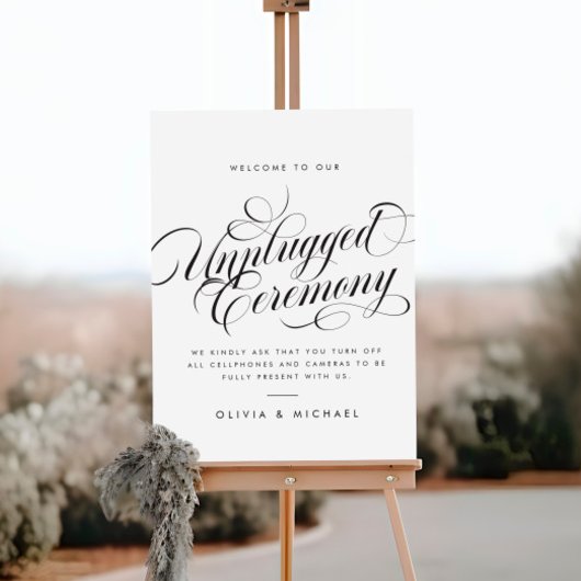 Modern Elegant Script Unplugged Trouwbord Poster