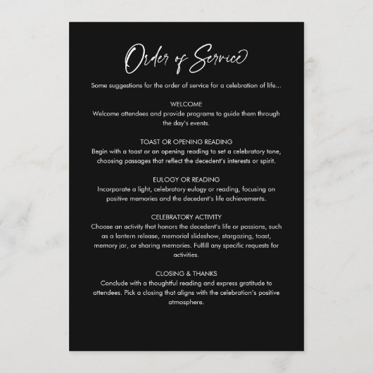 Modern Elegant Script Viering van het leven begraf Programma (Achterkant)