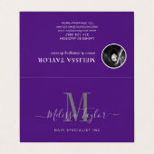 Modern Elegant Script Violet Folded Visitekaartje (Buitenkant ongevouwen)