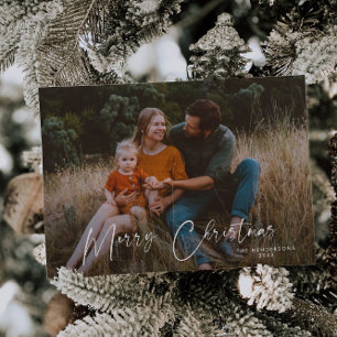 Modern Elegant Script Vrolijke Kerstfoto Feestdagenkaart