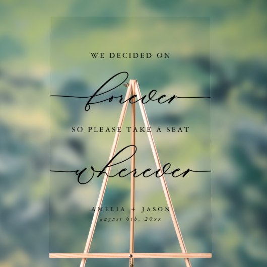 Modern Elegant Script Wedding Neem een plaats Acryl Bord (Neutraal)