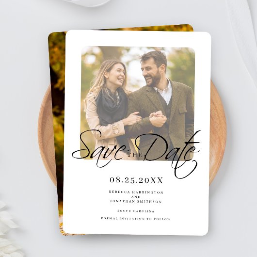 Modern Elegant Script Wedding Photo Save The Date