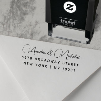 Modern Elegant Script Wedding Return Address Zelfinktende Stempel