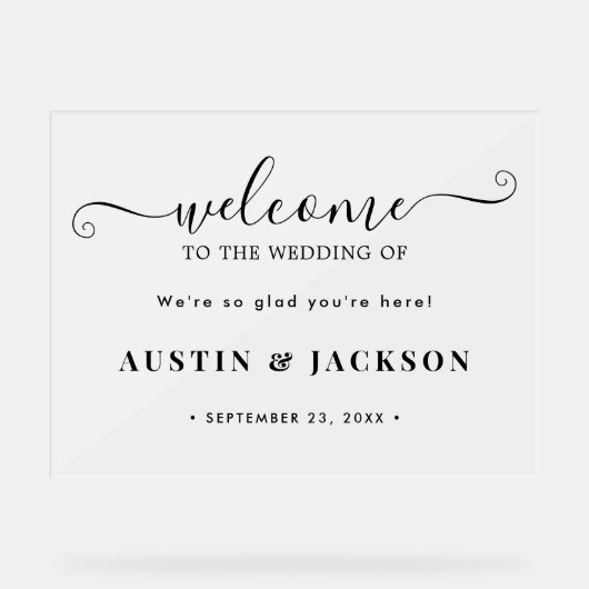 Modern Elegant Script Wedding Welcome  Acryl Bord (Voorkant)