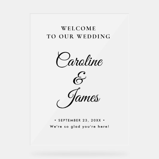 Modern Elegant Script Wedding Welcome  Acrylic Sig (Recto)