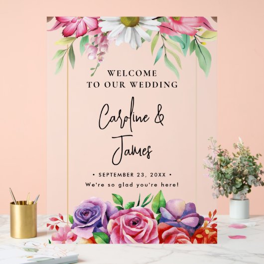 Modern Elegant Script Wedding Welcome  Acrylic Sig (Mariage)