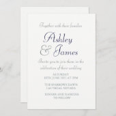 Modern Elegant Script White Blue Simple Wedding Kaart (Voorkant / Achterkant)