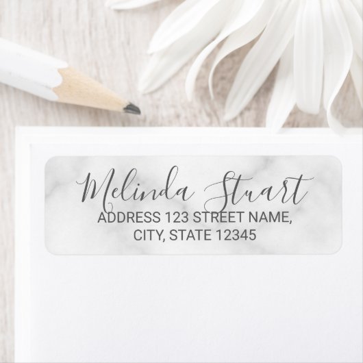 Modern Elegant Script White Marble Etiket (Insitu)