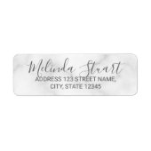 Modern Elegant Script White Marble Etiket (Voorkant)