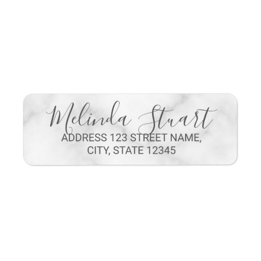 Modern Elegant Script White Marble Etiket (Voorkant)
