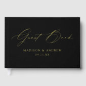 Modern Elegant Script Zwart Bruiloft Gastenboek (Voorkant)
