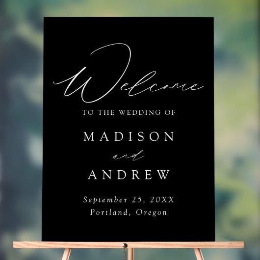 Modern Elegant Script Zwart Bruiloft Welkom Acryl Bord (Neutraal)