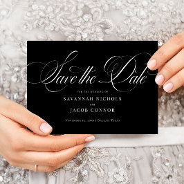 Modern Elegant Script Zwart-wit Save The Date