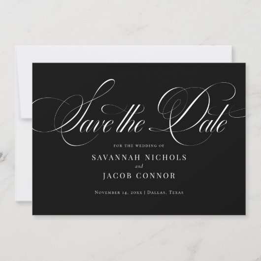 Modern Elegant Script Zwart-wit Save The Date (Voorkant)