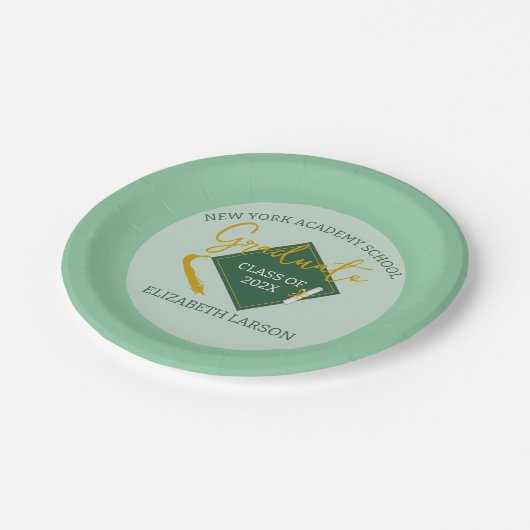 Modern Elegant Senior Green Thed Afstuderen Papieren Bordje (Gekanteld)