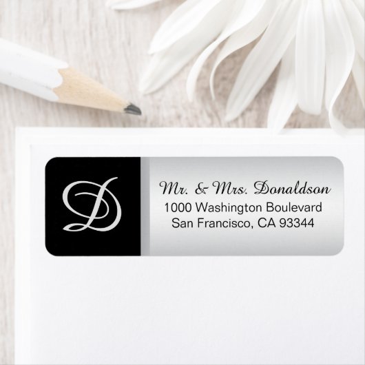 Modern Elegant Silver Black Monogram Initialen Etiket (Insitu)