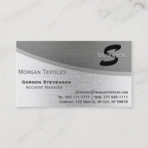 Modern Elegant Silver Metallic Monogram Visitekaartje