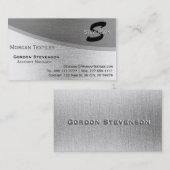 Modern Elegant Silver Metallic Monogram Visitekaartje (Voorkant / Achterkant)