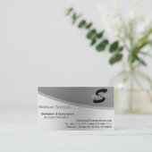 Modern Elegant Silver Metallic Monogram Visitekaartje (Staand voorkant)