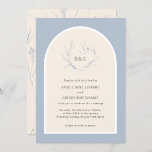 Modern Elegant Simple Arch Dusty Blue Wedding Kaart