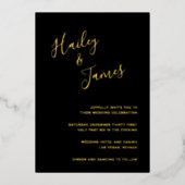 Modern Elegant Simple Black en Gold Photo Wedding Folie Uitnodiging (Voorkant)