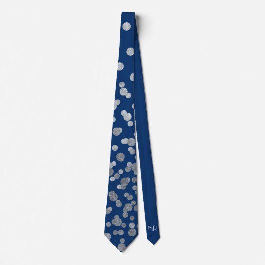 Modern Elegant Simple Navy Blue Silver Polka Dots Stropdas (Voorkant)