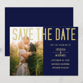 Modern Elegant Simple Navy Deep Blue Photo Weddens Save The Date (Voorkant / Achterkant)