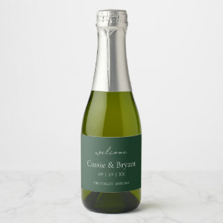 Modern Elegant Smaragd Groen Bruiloft Welkom Gift Sparkling Wijnetiket
