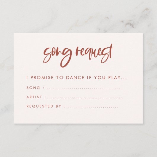 Modern elegant sneeuwroze bruiloft Song request Informatiekaartje (Voorkant)