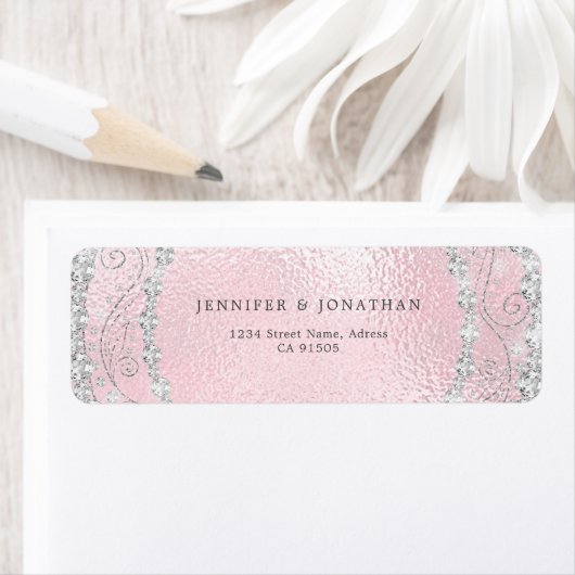 Modern Elegant Sparkly Diamond Chique Roze Etiket (Insitu)