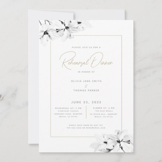 Modern Elegant Spring Magnolias Rehearsal Dinner Kaart (Voorkant)