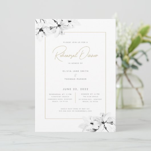 Modern Elegant Spring Magnolias Rehearsal Dinner Kaart (Staand voorkant)