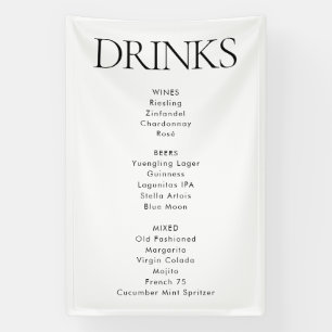 Modern Elegant Stof Wedding Bar Drinken Menu Spandoek