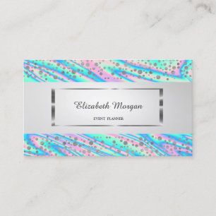 Modern Elegant, Streep, Zilveren Confetti, Hologra Visitekaartje