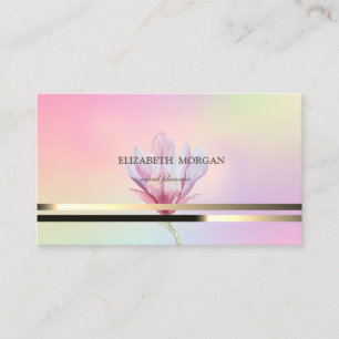 Modern elegant Striped Magnolia Holographic Visitekaartje