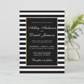 Modern Elegant Striped Wedding Invitation BW Kaart (Staand voorkant)