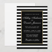 Modern Elegant Striped Wedding Invitation BW Kaart (Voorkant / Achterkant)